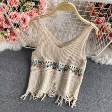 Load image into Gallery viewer, Hollow crochet flowers crop tops sexy V neck knitted camis for women off shoulder omighty slim fit camis 2021 fashion hot