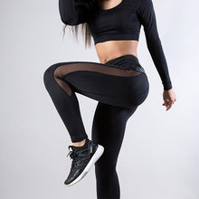 Load image into Gallery viewer, Fashion PU Leather Leggings Patchwork Sexy Mesh Women Gym Fitness Workout Leggings Solid Black Sports Yoga Running Pants