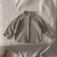 Load image into Gallery viewer, Children's Retro Cotton And Linen Shirts Spring Autumn New Korean Boys And Girls Casual Stand-Up Collar Button Tops WT042