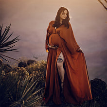 Load image into Gallery viewer, Boho Satin Maternity Photography Prop Dress V-neck Silk Bohemian Pregnancy Photo Shoot Long Dress Side Slit Baby Shower Dress