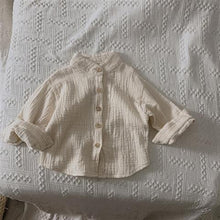 Load image into Gallery viewer, Children's Retro Cotton And Linen Shirts Spring Autumn New Korean Boys And Girls Casual Stand-Up Collar Button Tops WT042