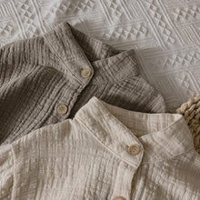 Load image into Gallery viewer, Children's Retro Cotton And Linen Shirts Spring Autumn New Korean Boys And Girls Casual Stand-Up Collar Button Tops WT042