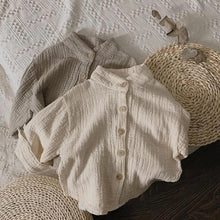 Load image into Gallery viewer, Children's Retro Cotton And Linen Shirts Spring Autumn New Korean Boys And Girls Casual Stand-Up Collar Button Tops WT042