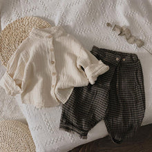 Load image into Gallery viewer, Children's Retro Cotton And Linen Shirts Spring Autumn New Korean Boys And Girls Casual Stand-Up Collar Button Tops WT042