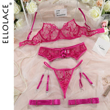 Load image into Gallery viewer, Ellolace Erotic Underwear Lace Transparent Bra Exotic Sets Sexy Thong Woman Porn Fancy Sensual Luxury Lingerie 4-Pieces