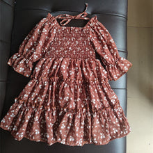 Load image into Gallery viewer, Summer Girls Short Sleeve Dress Children Casual Flower Print Smocked Daily Clothes 3-8 Years Kids Party Ruffle Vesrido For Girl