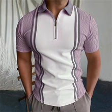 Load image into Gallery viewer, Fashion Men Polo Shirts Summer High Quality Print Casual Daily Short Sleeve Mens Shirts Lapel Zipper Patchwork Polo Shirts S-3XL
