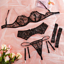 Load image into Gallery viewer, Ellolace Erotic Underwear Lace Transparent Bra Exotic Sets Sexy Thong Woman Porn Fancy Sensual Luxury Lingerie 4-Pieces