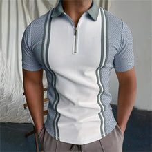 Load image into Gallery viewer, Fashion Men Polo Shirts Summer High Quality Print Casual Daily Short Sleeve Mens Shirts Lapel Zipper Patchwork Polo Shirts S-3XL