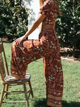 Load image into Gallery viewer, Vintage Chic Women Two Piece Outfits Square Collar Tops Bohemian Elastic Waist Long Pants 2 Pieces Rayon Cotton Boho Sets