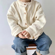 Load image into Gallery viewer, Children's Retro Cotton And Linen Shirts Spring Autumn New Korean Boys And Girls Casual Stand-Up Collar Button Tops WT042