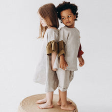 Load image into Gallery viewer, Girls Natural Linen Patchwork Dress Summer New Baby Kids Flare Sleeve Casual Cotton And Linen Dresses Children's Clothing TZ045