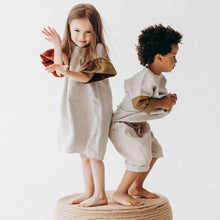 Load image into Gallery viewer, Girls Natural Linen Patchwork Dress Summer New Baby Kids Flare Sleeve Casual Cotton And Linen Dresses Children's Clothing TZ045