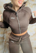 Load image into Gallery viewer, LOV brown zip up sweat set

