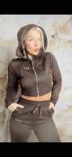 Load image into Gallery viewer, LOV brown zip up sweat set
