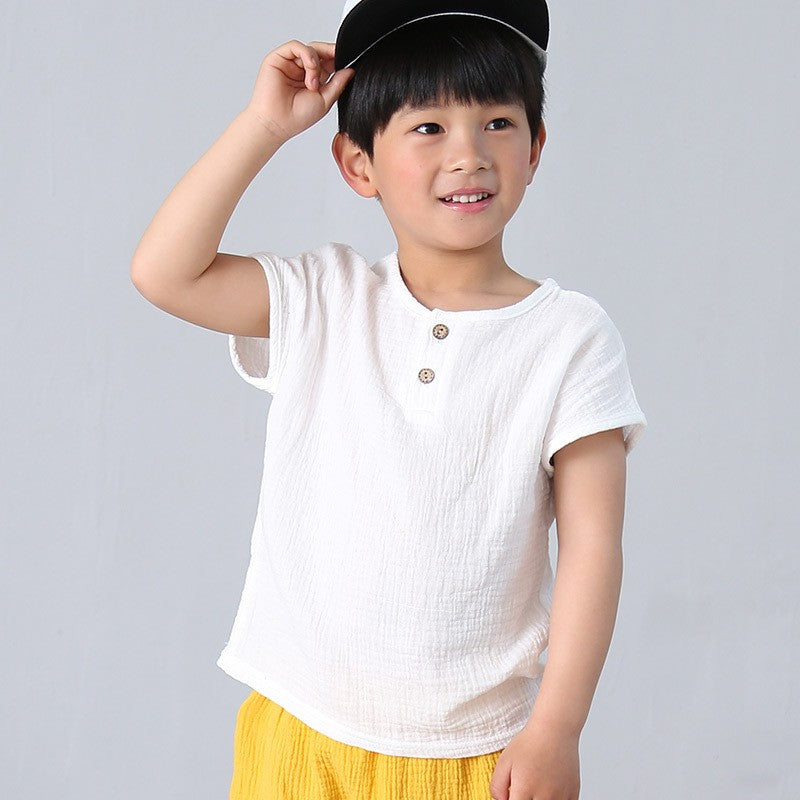 children t shirts fashion linen pleated boys t shirt children t-shirt 2022 summer baby boys girls t-shirt children clothes kids
