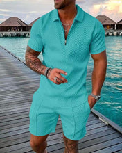 Load image into Gallery viewer, Men&#39;s Tracksuit Cotton Solid Color Short Sleeve Zipper Polo Shirt+Pockets Shorts Set Summer Men Casual Streetwear 2-piece Suit
