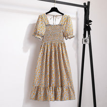 Load image into Gallery viewer, Summer Pleated Women Chiffon Dresses Casual Beach Holiday Short Sleeve Square Collar Woman Midi Dress Bohemian Mujer Vestidos
