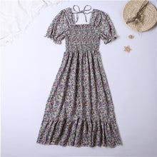 Load image into Gallery viewer, Summer Pleated Women Chiffon Dresses Casual Beach Holiday Short Sleeve Square Collar Woman Midi Dress Bohemian Mujer Vestidos
