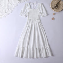 Load image into Gallery viewer, Summer Pleated Women Chiffon Dresses Casual Beach Holiday Short Sleeve Square Collar Woman Midi Dress Bohemian Mujer Vestidos
