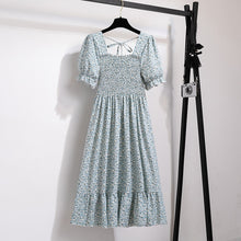 Load image into Gallery viewer, Summer Pleated Women Chiffon Dresses Casual Beach Holiday Short Sleeve Square Collar Woman Midi Dress Bohemian Mujer Vestidos
