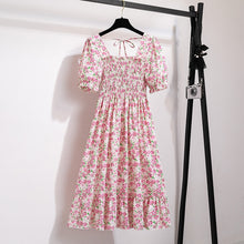 Load image into Gallery viewer, Summer Pleated Women Chiffon Dresses Casual Beach Holiday Short Sleeve Square Collar Woman Midi Dress Bohemian Mujer Vestidos
