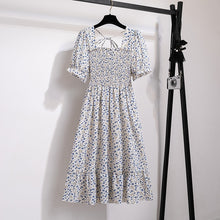 Load image into Gallery viewer, Summer Pleated Women Chiffon Dresses Casual Beach Holiday Short Sleeve Square Collar Woman Midi Dress Bohemian Mujer Vestidos
