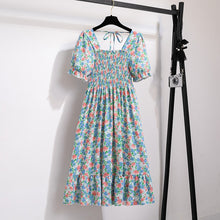 Load image into Gallery viewer, Summer Pleated Women Chiffon Dresses Casual Beach Holiday Short Sleeve Square Collar Woman Midi Dress Bohemian Mujer Vestidos

