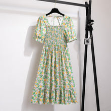 Load image into Gallery viewer, Summer Pleated Women Chiffon Dresses Casual Beach Holiday Short Sleeve Square Collar Woman Midi Dress Bohemian Mujer Vestidos
