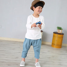 Load image into Gallery viewer, children t shirts fashion linen pleated boys t shirt children t-shirt 2022 summer baby boys girls t-shirt children clothes kids
