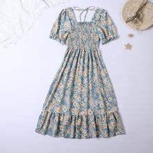 Load image into Gallery viewer, Summer Pleated Women Chiffon Dresses Casual Beach Holiday Short Sleeve Square Collar Woman Midi Dress Bohemian Mujer Vestidos
