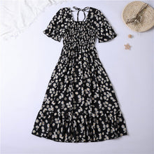 Load image into Gallery viewer, Summer Pleated Women Chiffon Dresses Casual Beach Holiday Short Sleeve Square Collar Woman Midi Dress Bohemian Mujer Vestidos
