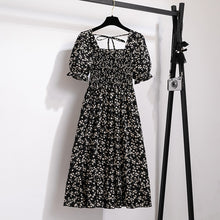 Load image into Gallery viewer, Summer Pleated Women Chiffon Dresses Casual Beach Holiday Short Sleeve Square Collar Woman Midi Dress Bohemian Mujer Vestidos
