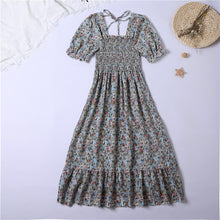 Load image into Gallery viewer, Summer Pleated Women Chiffon Dresses Casual Beach Holiday Short Sleeve Square Collar Woman Midi Dress Bohemian Mujer Vestidos
