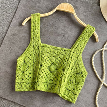 Load image into Gallery viewer, woman knitted crop tops spaghetti strap tank top women floral print holiday omighty camis sleeveless sexy camisole crochet hook
