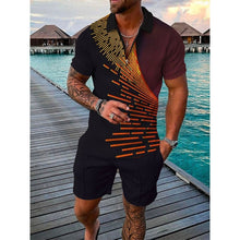 Load image into Gallery viewer, Men&#39;s Tracksuit Cotton Solid Color Short Sleeve Zipper Polo Shirt+Pockets Shorts Set Summer Men Casual Streetwear 2-piece Suit
