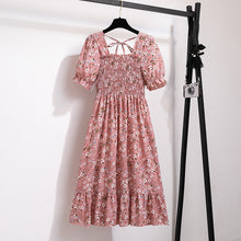 Load image into Gallery viewer, Summer Pleated Women Chiffon Dresses Casual Beach Holiday Short Sleeve Square Collar Woman Midi Dress Bohemian Mujer Vestidos
