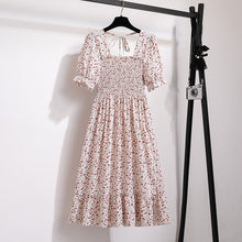 Load image into Gallery viewer, Summer Pleated Women Chiffon Dresses Casual Beach Holiday Short Sleeve Square Collar Woman Midi Dress Bohemian Mujer Vestidos
