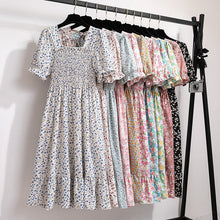 Load image into Gallery viewer, Summer Pleated Women Chiffon Dresses Casual Beach Holiday Short Sleeve Square Collar Woman Midi Dress Bohemian Mujer Vestidos
