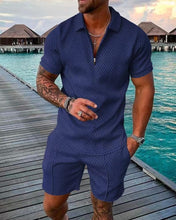 Load image into Gallery viewer, Men&#39;s Tracksuit Cotton Solid Color Short Sleeve Zipper Polo Shirt+Pockets Shorts Set Summer Men Casual Streetwear 2-piece Suit
