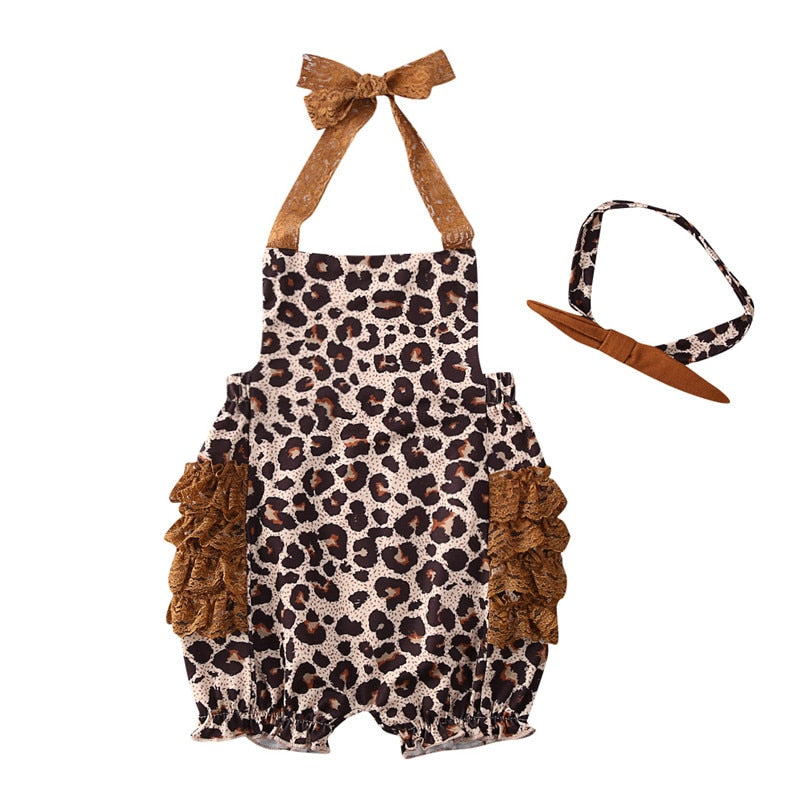 Aliyah's Lace leopard Romper with Elegant Ruffles