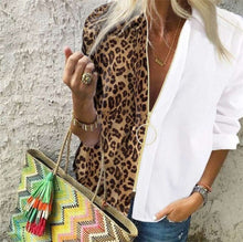 Load image into Gallery viewer, Leopard White Spliced Blouse
